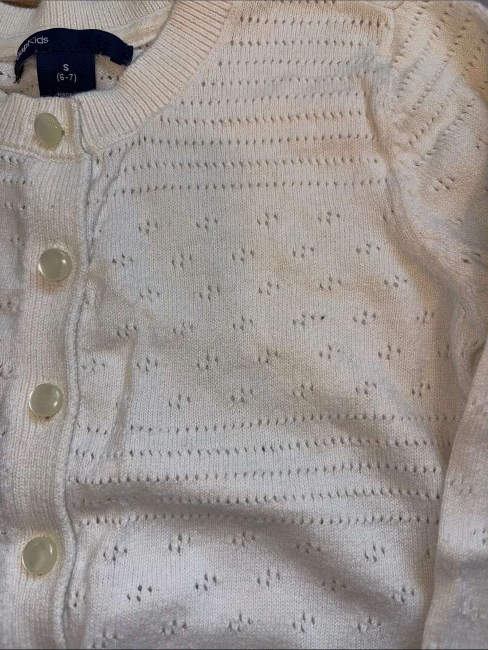 GAP Cream Eyelet Knit Button-Front Cardigan
